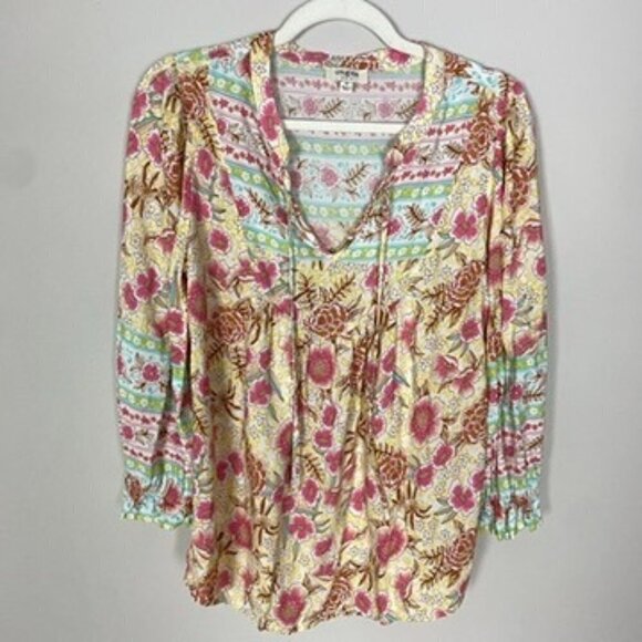 Umgee Tops - Umgee Floral Boho Peasant Blouse Top 3/4 Sleeves V Neck Womens Medium Pink